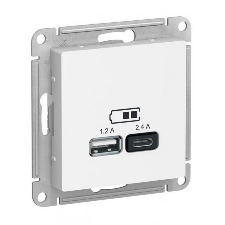 Розетка 2xUSB Schneider Electric ATLASDESIGN, скрытый монтаж, белый, ATN000139