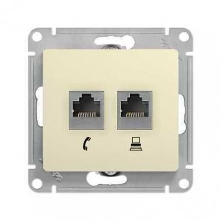 GLOSSA РОЗЕТКА двойная компьютерная RJ45+RJ45, кат.5E, механизм, БЕЖЕВЫЙ