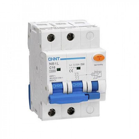 Дифференциальный автомат NB1L 2P C16 30mA тип AC 10kA (54mm) (R) CHINT 205091