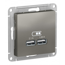 Розетка 2xUSB Schneider Electric ATLASDESIGN, сталь Розетка 2xUSB Schneider Electric ATLASDESIGN, сталь