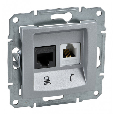 Розетка двойная RJ11+RJ45 Cat.6 Schneider Electric SEDNA, алюминий