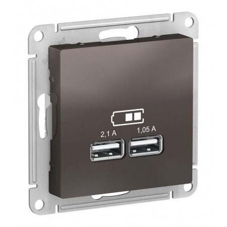 Розетка 2xUSB Schneider Electric ATLASDESIGN, мокко