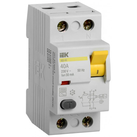 УЗО (ВДТ) двухполюсный IEK ВД1-63 40А AC30