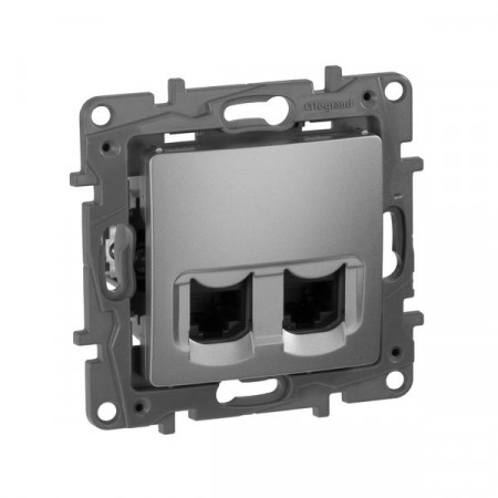 Розетка двойная компьютерная RJ45 UTP Алюминий. Legrand Etika