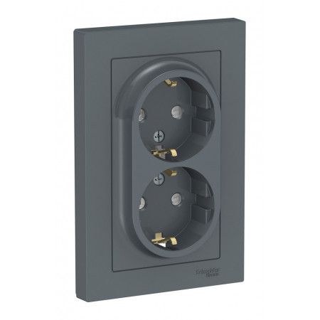 Розетка двухместная Schneider Electric ATLASDESIGN, скрытый монтаж, с заземлением, со шторками, грифель