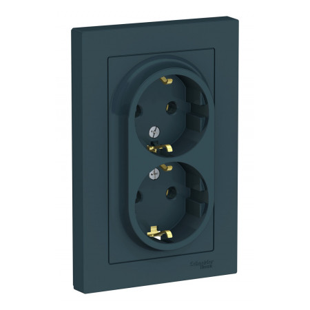 Розетка двухместная Schneider Electric ATLASDESIGN, скрытый монтаж, с заземлением, изумруд