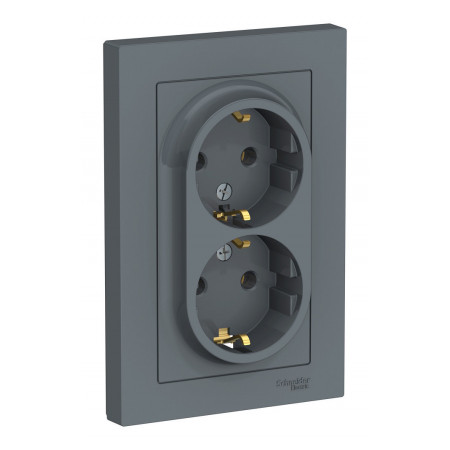 Розетка двухместная Schneider Electric ATLASDESIGN, скрытый монтаж, с заземлением, грифель