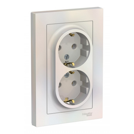 Розетка двухместная Schneider Electric ATLASDESIGN, скрытый монтаж, с заземлением, жемчуг