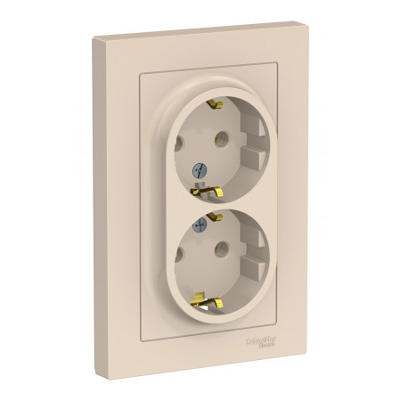 Розетка двухместная с рамкой Schneider Electric ATLASDESIGN, скрытый монтаж, с заземлением, винтовые клеммы, бежевый