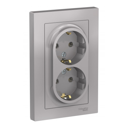 Розетка двухместная Schneider Electric ATLASDESIGN, скрытый монтаж, с заземлением, винтовые клеммы, алюминий