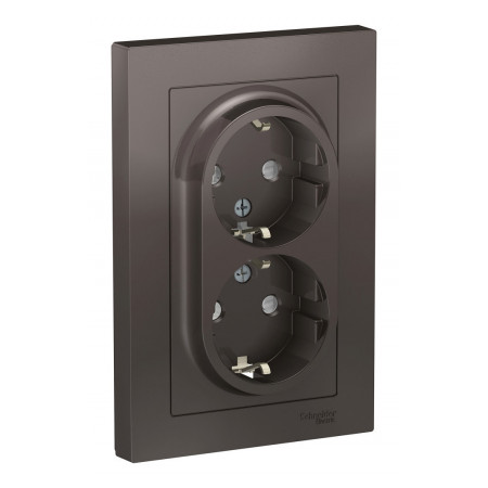 Розетка двухместная Schneider Electric ATLASDESIGN, скрытый монтаж, с заземлением, со шторками, мокко