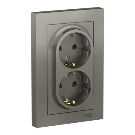 Розетка двухместная Schneider Electric ATLASDESIGN, скрытый монтаж, с заземлением, сталь