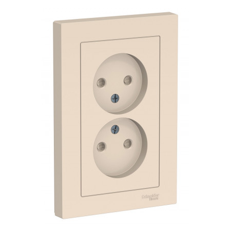 Розетка двухместная с рамкой Schneider Electric ATLASDESIGN, скрытый монтаж, со шторками, винтовые клеммы, бежевый
