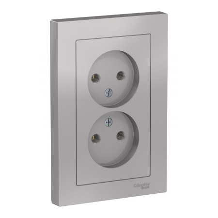 Розетка двухместная Schneider Electric ATLASDESIGN, скрытый монтаж, винтовые клеммы, алюминий