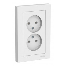 Розетка двухместная с рамкой Schneider Electric ATLASDESIGN, скрытый монтаж, винтовые клеммы, белый Розетка двухместная с рамкой Schneider Electric ATLASDESIGN, скрытый монтаж, винтовые клеммы, белый