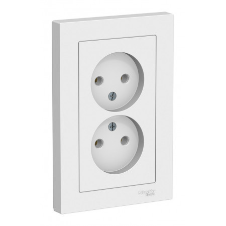 Розетка двухместная с рамкой Schneider Electric ATLASDESIGN, скрытый монтаж, винтовые клеммы, белый