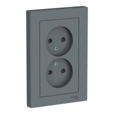 Розетка двухместная Schneider Electric ATLASDESIGN, скрытый монтаж, со шторками, грифель
