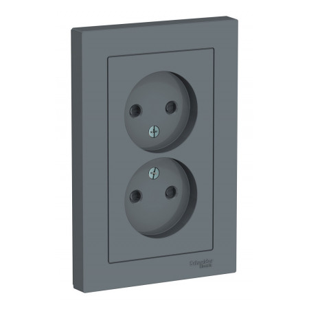 Розетка двухместная Schneider Electric ATLASDESIGN, скрытый монтаж, со шторками, грифель