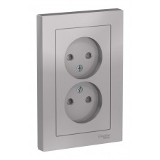 Розетка двухместная Schneider Electric ATLASDESIGN, скрытый монтаж, со шторками, винтовые клеммы, алюминий Розетка двухместная Schneider Electric ATLASDESIGN, скрытый монтаж, со шторками, винтовые клеммы, алюминий