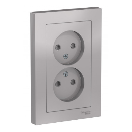 Розетка двухместная Schneider Electric ATLASDESIGN, скрытый монтаж, со шторками, винтовые клеммы, алюминий