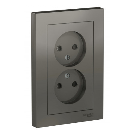 Розетка двухместная Schneider Electric ATLASDESIGN, скрытый монтаж, со шторками, сталь