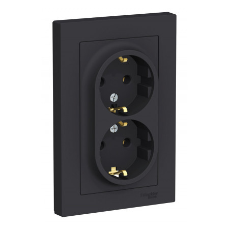 Розетка двухместная Schneider Electric ATLASDESIGN, скрытый монтаж, с заземлением, карбон