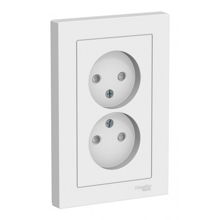 Розетка двухместная с рамкой Schneider Electric ATLASDESIGN, скрытый монтаж, со шторками, винтовые клеммы, белый