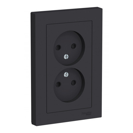 Розетка двухместная Schneider Electric ATLASDESIGN, скрытый монтаж, со шторками, карбон